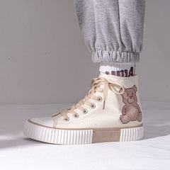 Teenager Cute Bear High Top Canvas