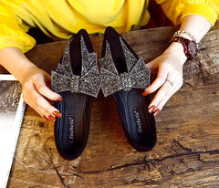 Large Bowknot Rhinestone Flat Loafers