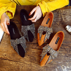 Large Bowknot Rhinestone Flat Loafers
