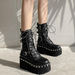 Women's Ankle Boots Platform Boots with Rivets Accent