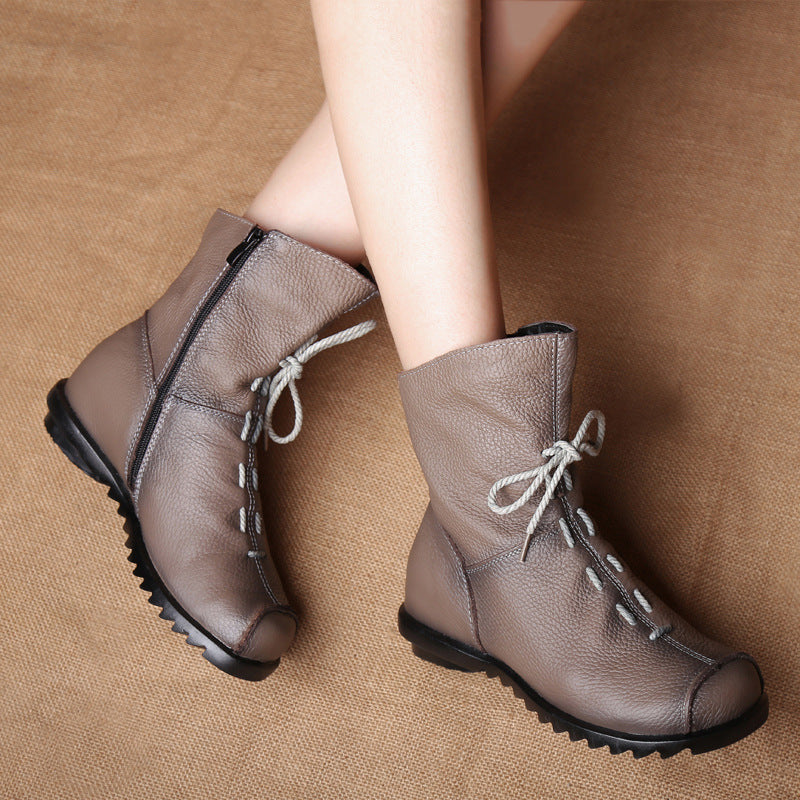 Women's Genuine Leather Casual Soft Flat Boots