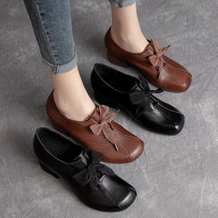 Handmade Retro Leather Low Heels Shoes