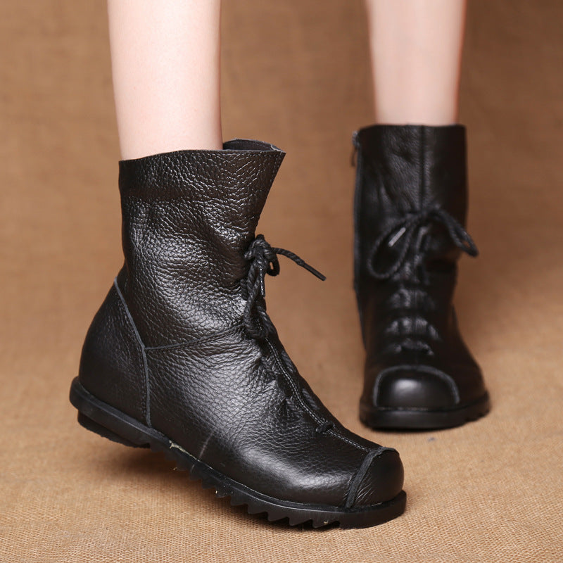 Women's Genuine Leather Casual Soft Flat Boots