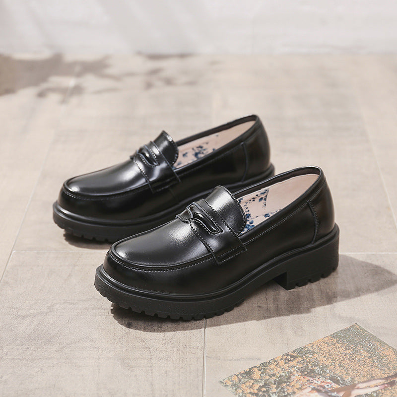 Platform Loafers for Round Toe Chunky Heel