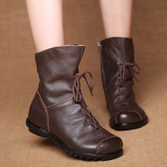 Women's Genuine Leather Casual Soft Flat Boots