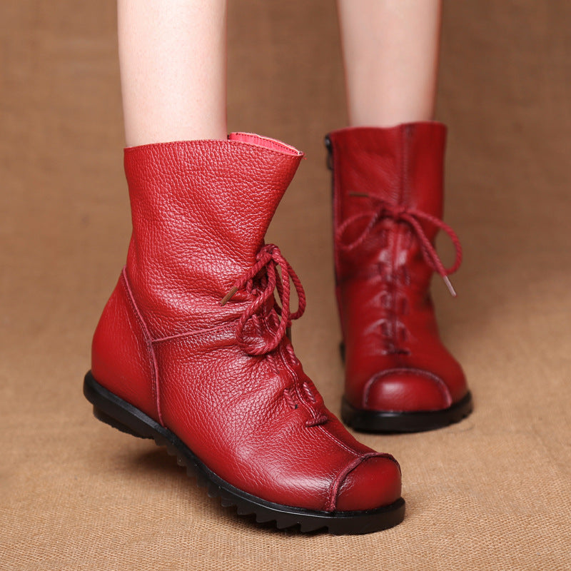 Women's Genuine Leather Casual Soft Flat Boots