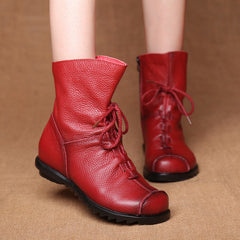 Women's Genuine Leather Casual Soft Flat Boots