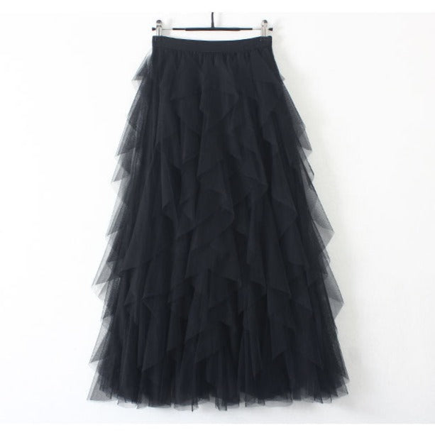 Tulle High Waist Pleated Long Maxi Skirt
