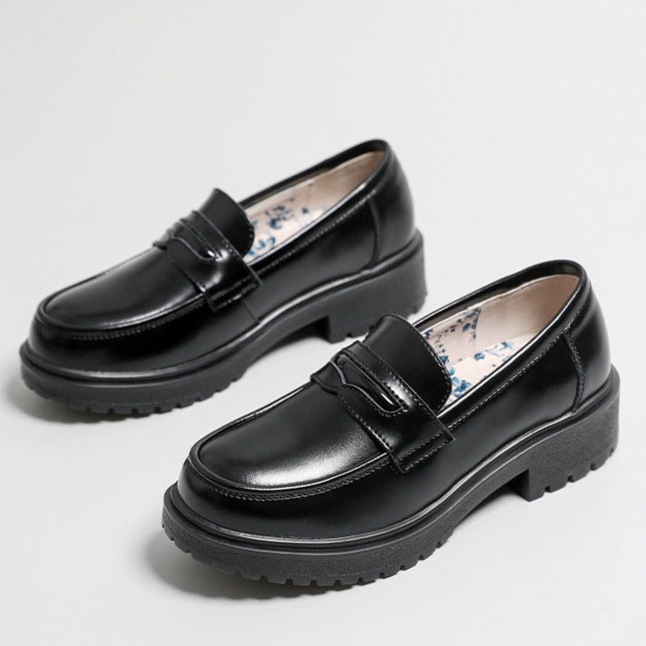 Platform Loafers for Round Toe Chunky Heel