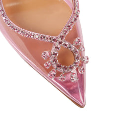 Clear Heels Summer Pointed Toe Chain Sandals with Rhinestones