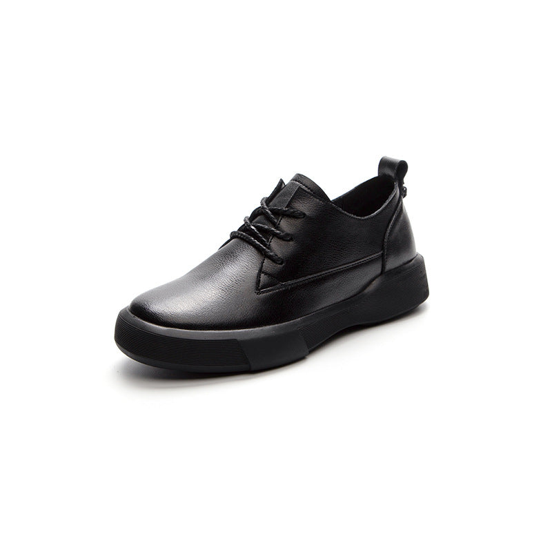 Ankle Loafers Leather Round Toe Lace Up Flats Shoes