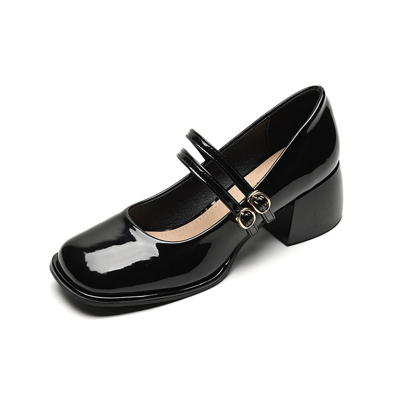 Block Heel Double Buckle Mary Janes Pumps Dress Shoes