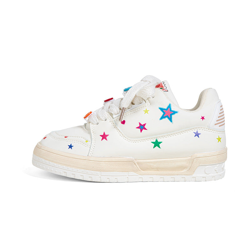 Star Print Lace-Up Platform Sneakers