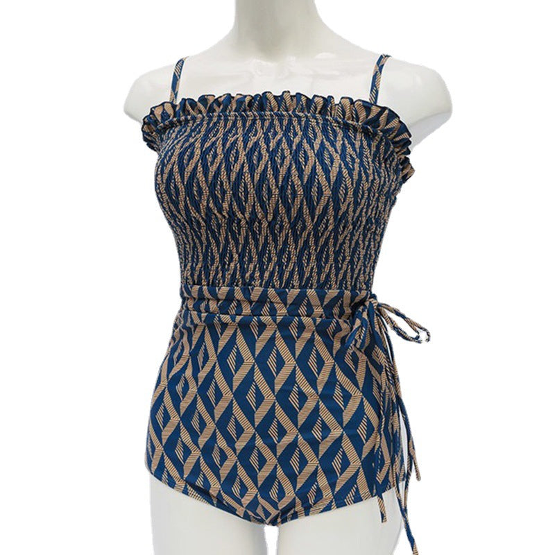One Piece Swimsuit Plaid Print Swimwear