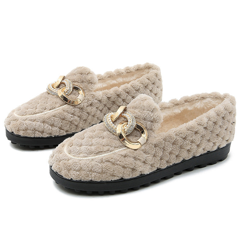Metal Chain Winter Warm & Comfortable Plush Fur Loafers Shoes