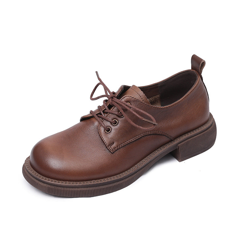 Flat Retro Genuine Leather Casual Loafers Lace-up Shoes