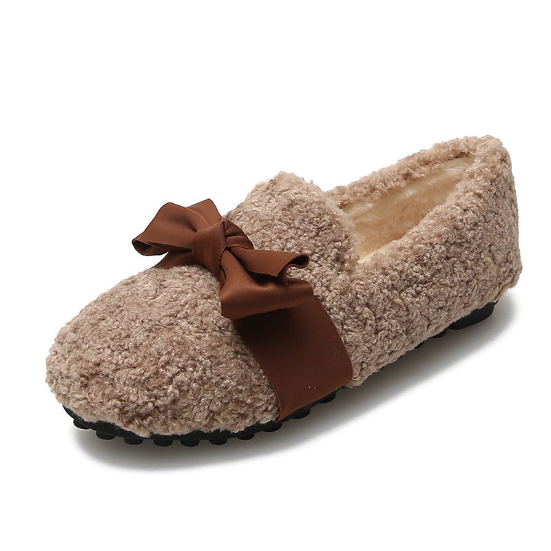 Bow Winter Warm & Soft Plush Fur Loafers Shoes