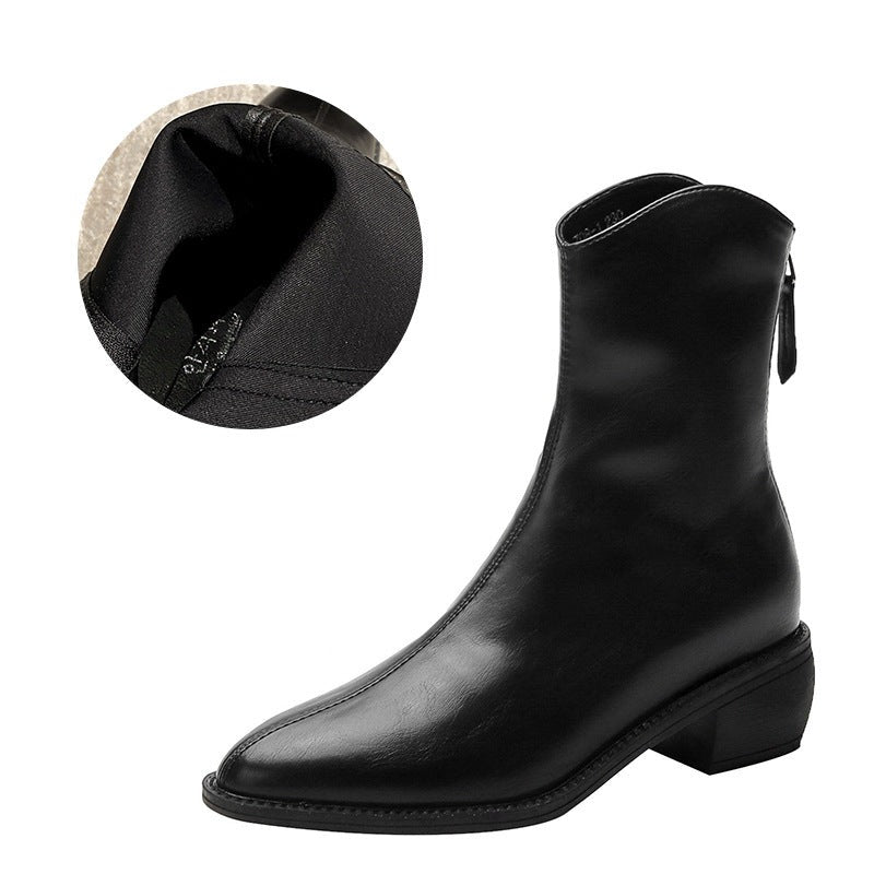 Ankle Boots Pointed Toe Solid Color Back Zipper Comfortable Boots