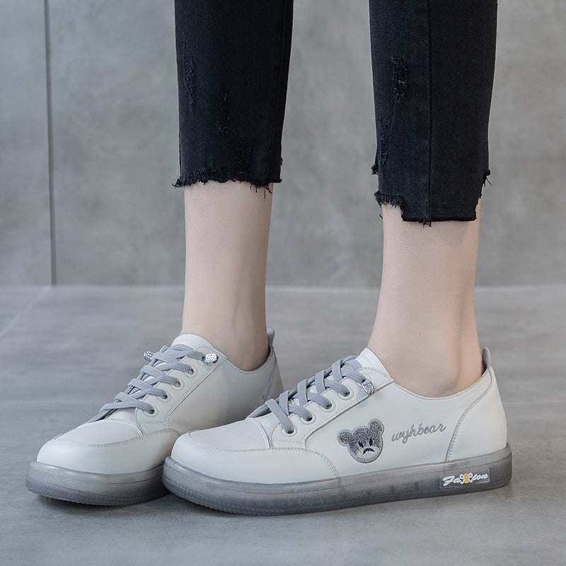 Cute Bear Lace-up Leather Sneakers