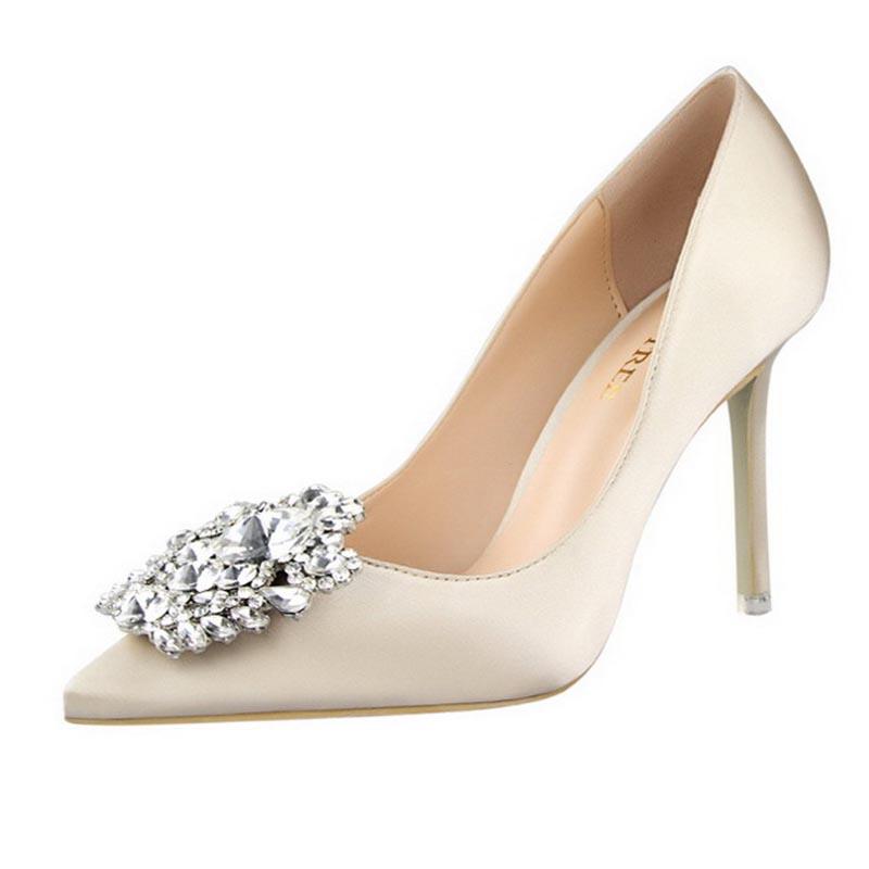 Rhinestone Satin Pointed High Heels