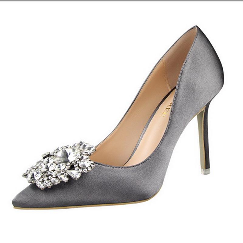 Rhinestone Satin Pointed High Heels