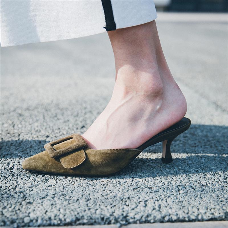 Mule Slippers Pointed Toe Slides Low Heels Sandals