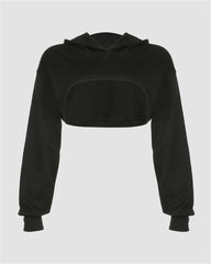 Circle Cut Cropped Long-Sleeve Hoodie