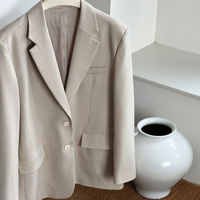 Blazer informal de primavera de gran tamaño y color liso