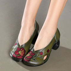 Handmade Embroidery High Heel Shoes Hollow out Leather Shoes