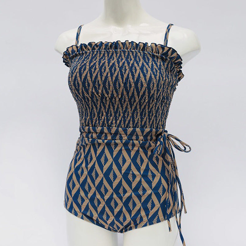 One Piece Swimsuit Plaid Print Swimwear