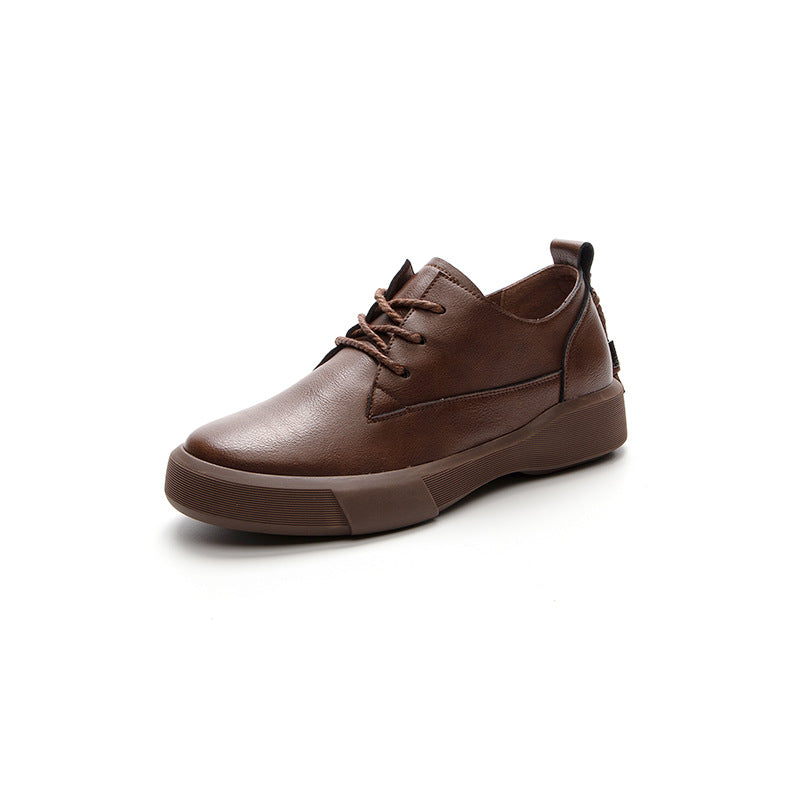 Ankle Loafers Leather Round Toe Lace Up Flats Shoes