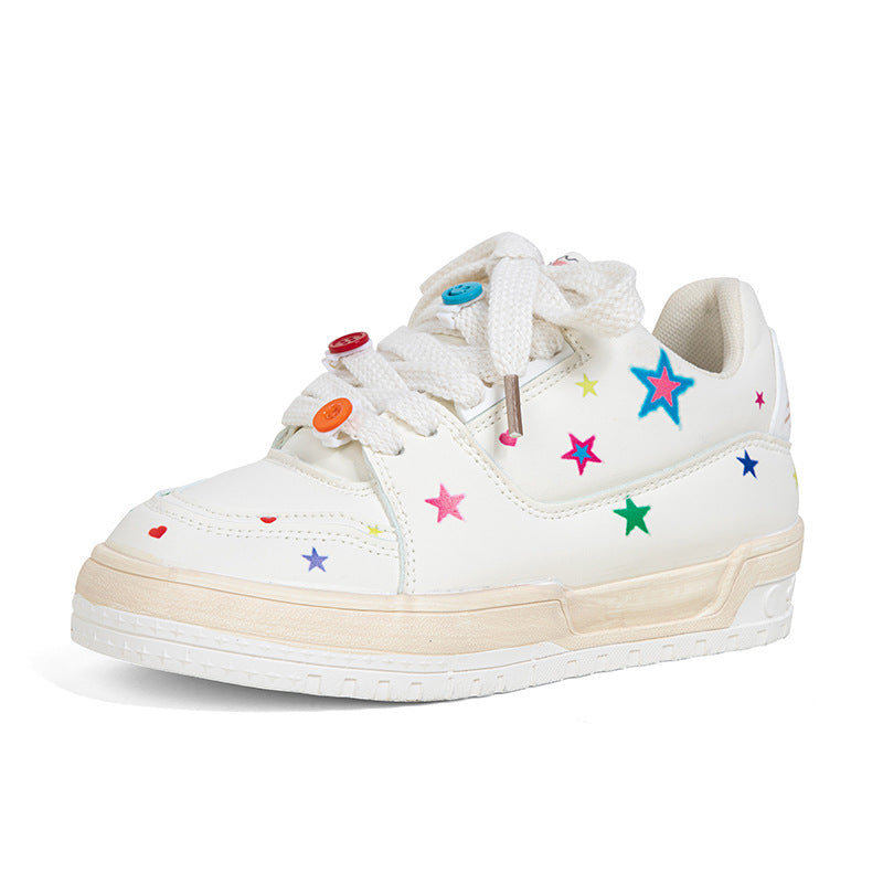 Star Print Lace-Up Platform Sneakers