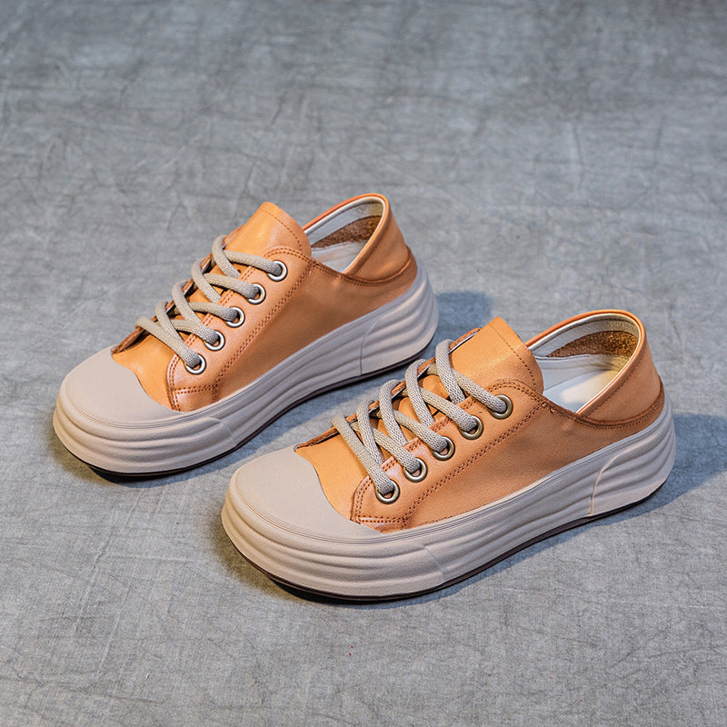 Soft Leather Comfortable Casual Platform Sneakers for Women