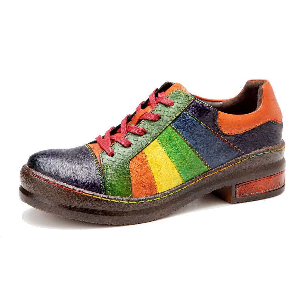 Rainbow Leather Lace-up Platform Brogues Oxford Shoes