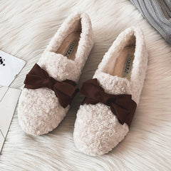 Bow Winter Warm & Soft Plush Fur Loafers Shoes