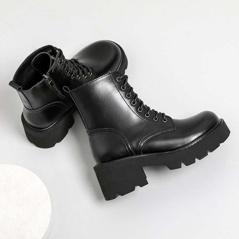 Combat Boots Platform Leather Chunky Heel Zipper Boots