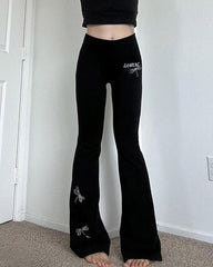 Dragonfly Embroidered Skinny Fared Pants