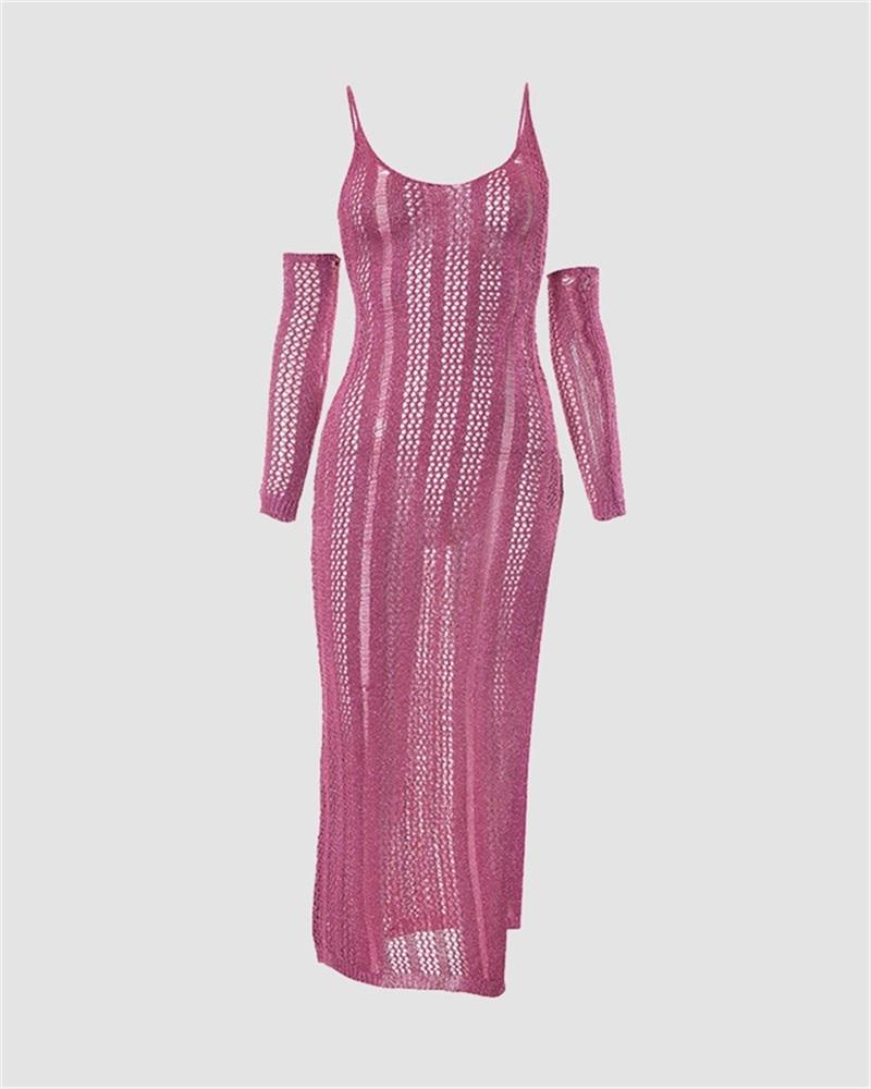 Slit Hem Knitted Maxi Dress With Sleeves