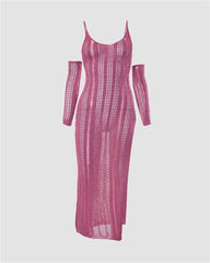 Slit Hem Knitted Maxi Dress With Sleeves