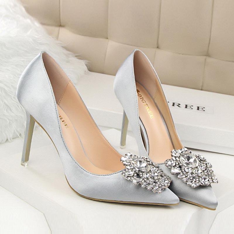 Rhinestone Satin Pointed High Heels