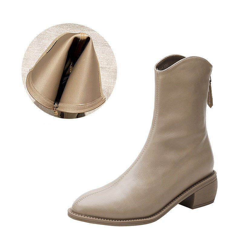 Ankle Boots Pointed Toe Solid Color Back Zipper Comfortable Boots