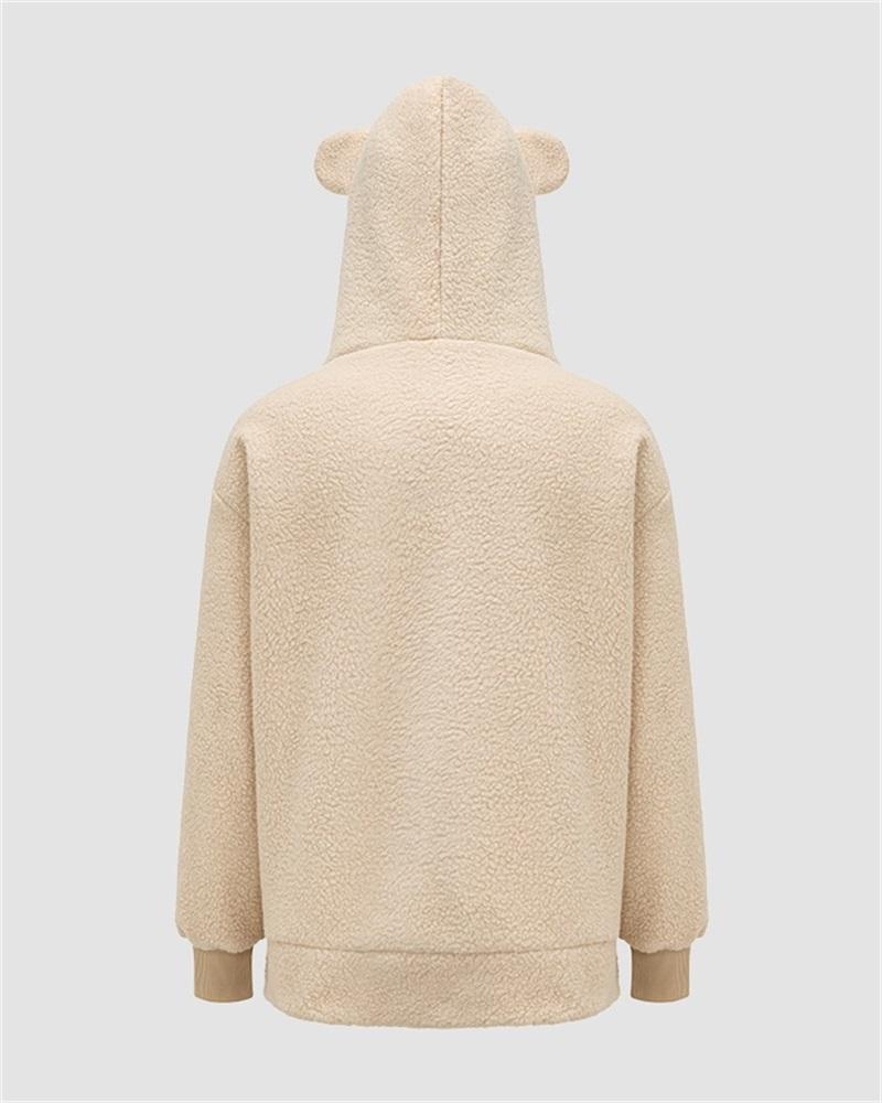 Bear Ear Fuzzy Zip Up Hooded Jacket
