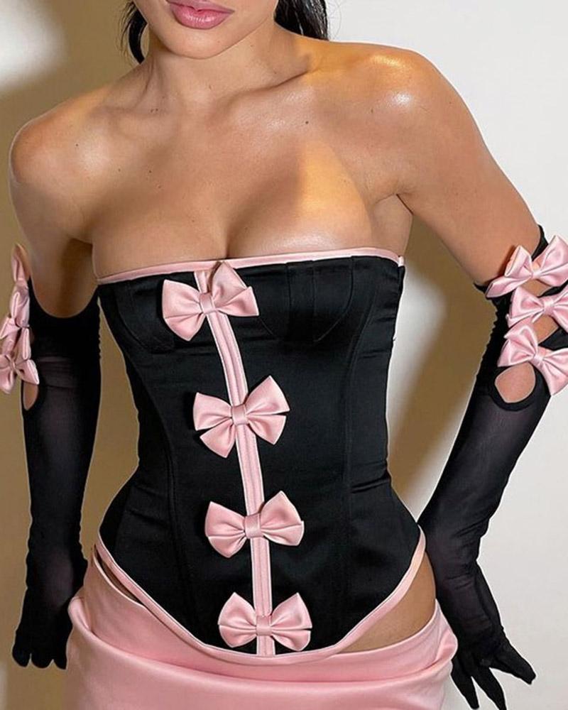 Bow Tie Corset Coord Set With Sleeve