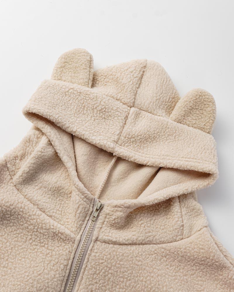 Bear Ear Fuzzy Zip Up Hooded Jacket