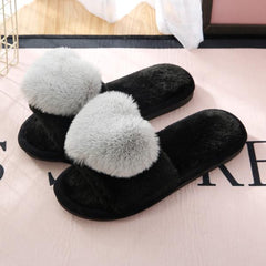 Cute Home Comfort Heart Fur Slippers