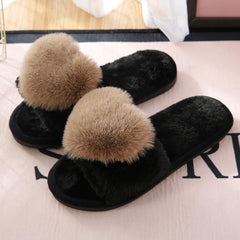 Cute Home Comfort Heart Fur Slippers
