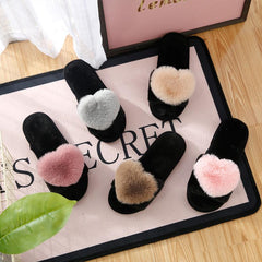 Cute Home Comfort Heart Fur Slippers