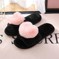 Cute Home Comfort Heart Fur Slippers