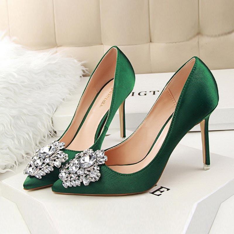 Rhinestone Satin Pointed High Heels