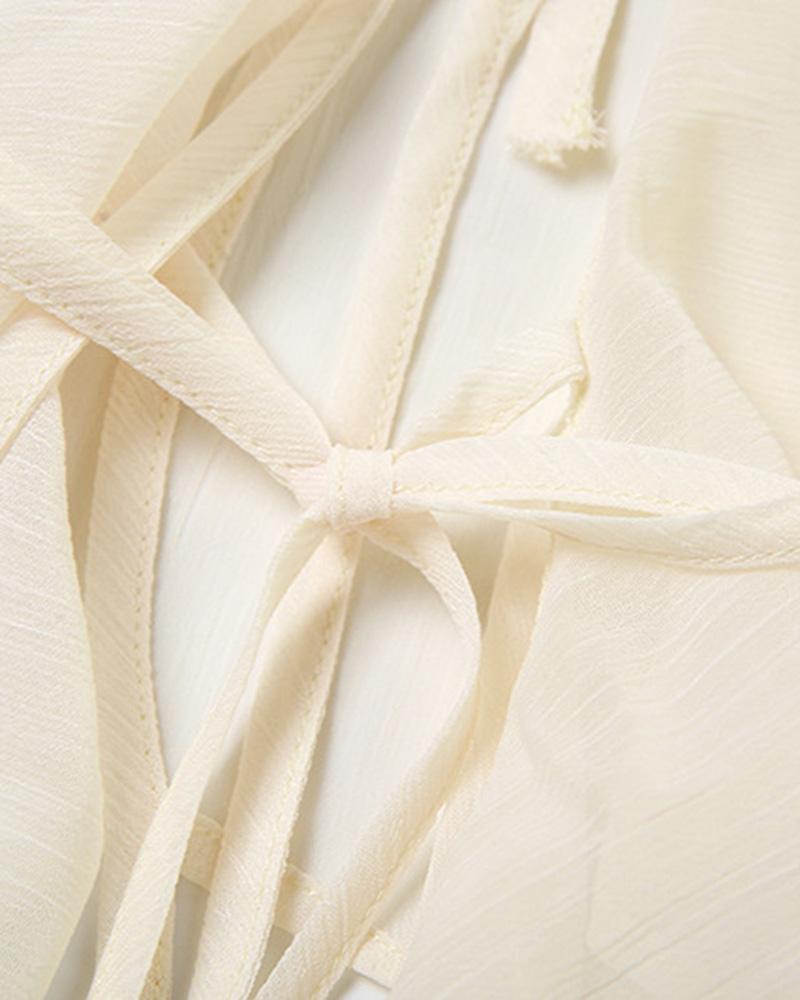 Off Shouder Ruffles Lace Up Blouse